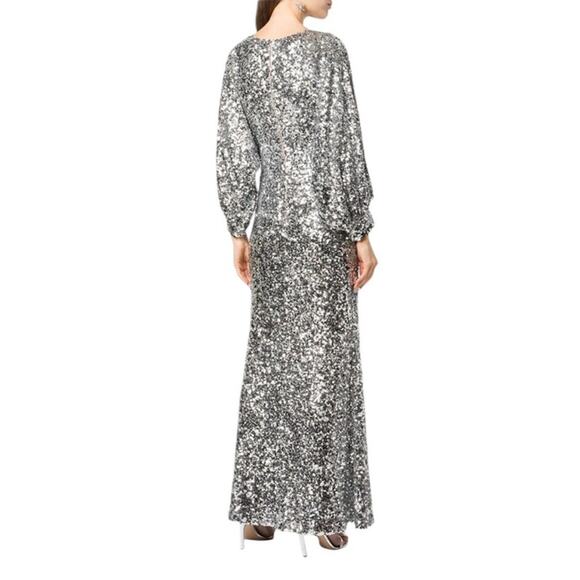 Sachin + Babi Size 2 NWD Sequin Gabby Glitter Long Sleeve V Neck Gown NWT Flaw - Picture 3 of 11
